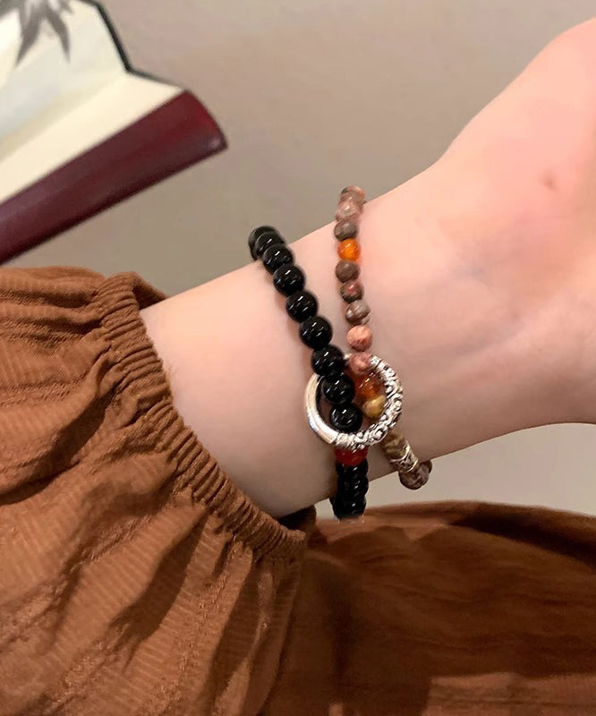 Chinese Style Copper Overgild Glass Ping Buckle Beading Bracelet