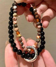 Chinese Style Copper Overgild Glass Ping Buckle Beading Bracelet