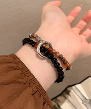 Chinese Style Copper Overgild Glass Ping Buckle Beading Bracelet