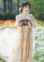 Chinese Style Embroideried Lace Up Patchwork Chiffon Long Dresses Summer