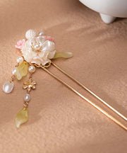 Chinese Style Gold Alloy Pearl Colored Glaze Tassel Hairpin