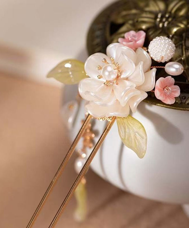 Chinese Style Gold Alloy Pearl Colored Glaze Tassel Hairpin