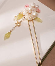 Chinese Style Gold Alloy Pearl Colored Glaze Tassel Hairpin