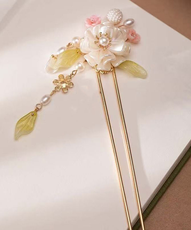 Chinese Style Gold Alloy Pearl Colored Glaze Tassel Hairpin