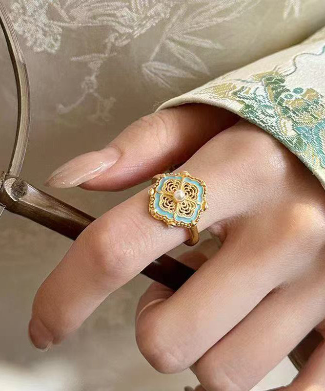 Chinese Style Gold Ancient Gold Pearl Rings