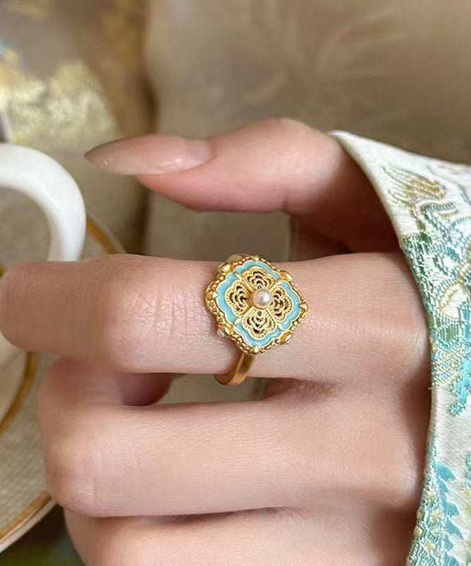 Chinese Style Gold Ancient Gold Pearl Rings