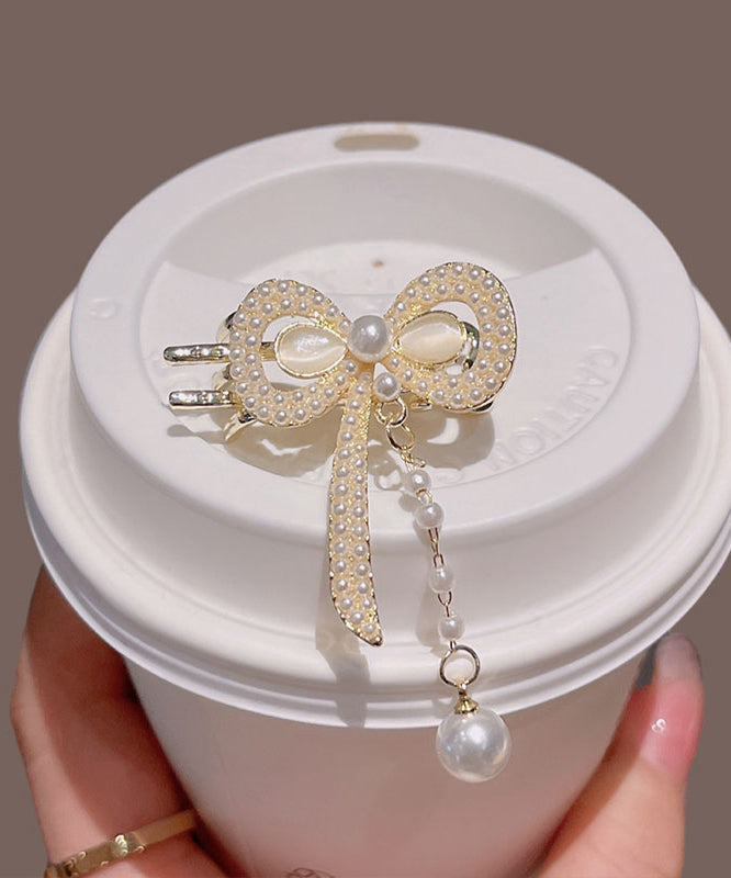 Chinese Style Gold Copper Alloy Pearl Butterfly Tassel Hairpin