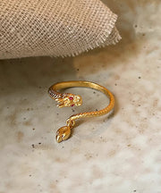 Chinese Style Gold Copper Overgild Dragon Shaped Open Rings