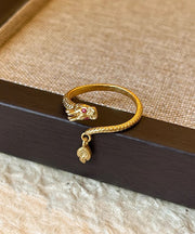 Chinese Style Gold Copper Overgild Dragon Shaped Open Rings