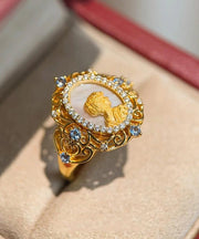 Chinese Style Gold Copper Overgild Zircon Rings