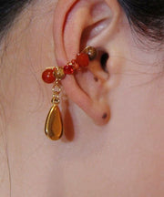 Chinese Style Gold Stainless Steel Overgild Water Drop Hoop Earrings