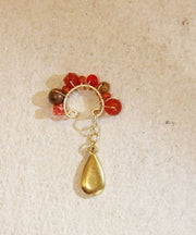 Chinese Style Gold Stainless Steel Overgild Water Drop Hoop Earrings