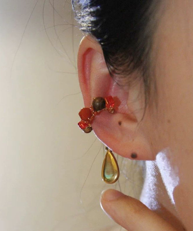 Chinese Style Gold Stainless Steel Overgild Water Drop Hoop Earrings