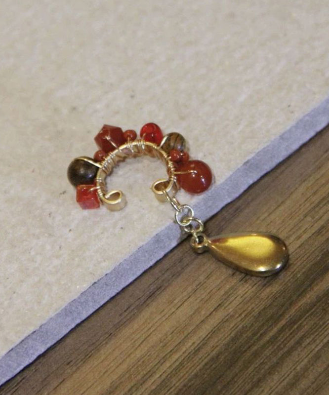 Chinese Style Gold Stainless Steel Overgild Water Drop Hoop Earrings