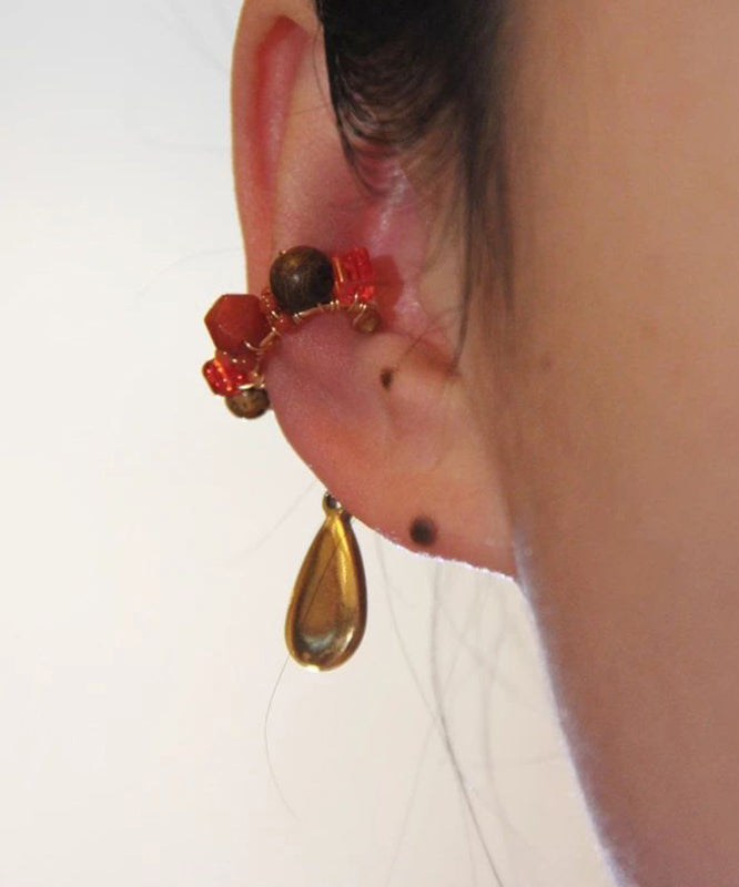 Chinese Style Gold Stainless Steel Overgild Water Drop Hoop Earrings