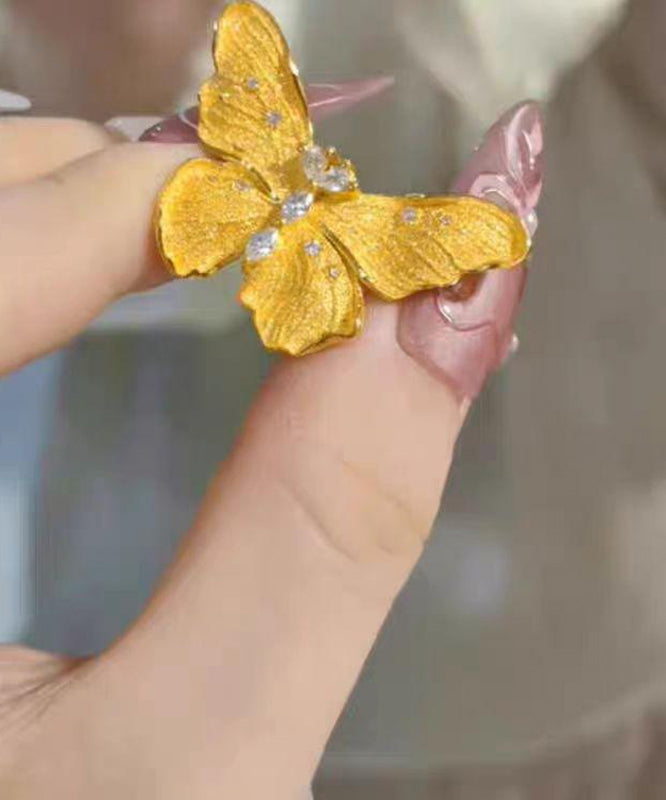 Chinese Style Gold Sterling Silver Overgild Butterfly Rings Two-Piece Set