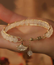 Chinese Style Gold Sterling Silver Overgild Drop Glaze Ginkgo Leaves Charm Bracelet