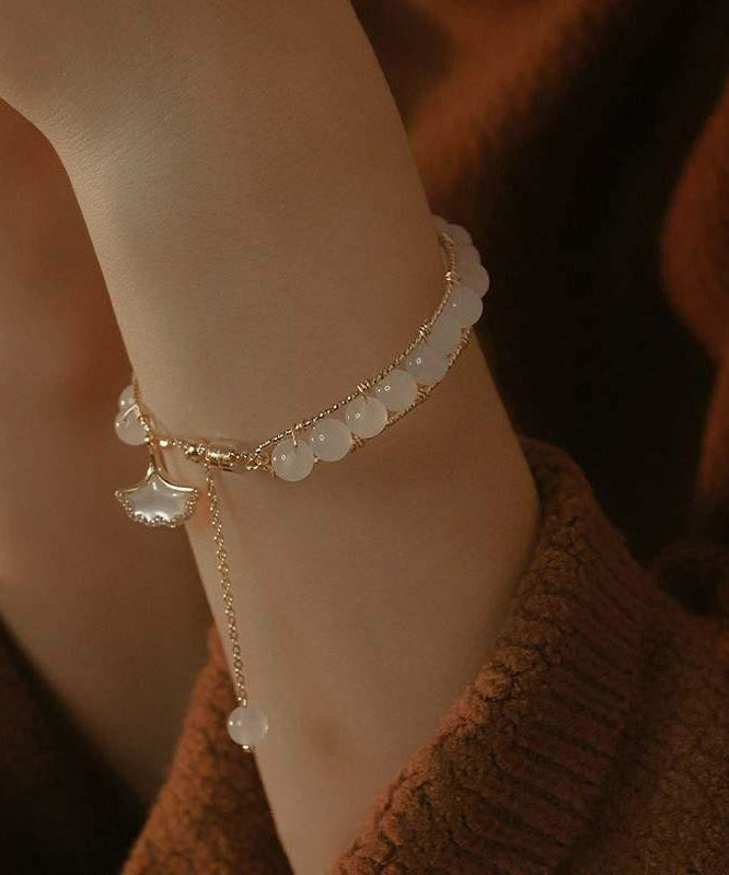 Chinese Style Gold Sterling Silver Overgild Drop Glaze Ginkgo Leaves Charm Bracelet