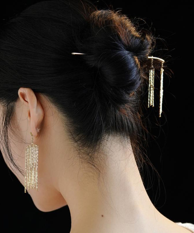 Chinese Style Gold Sterling Silver Overgild Tassel Hairpin