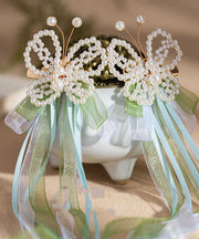 Chinese Style Green Alloy Pearl Butterfly Tassel Ribbon Hairpin