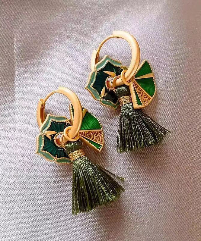 Chinese Style Green Copper Alloy Tassel Drop Earrings