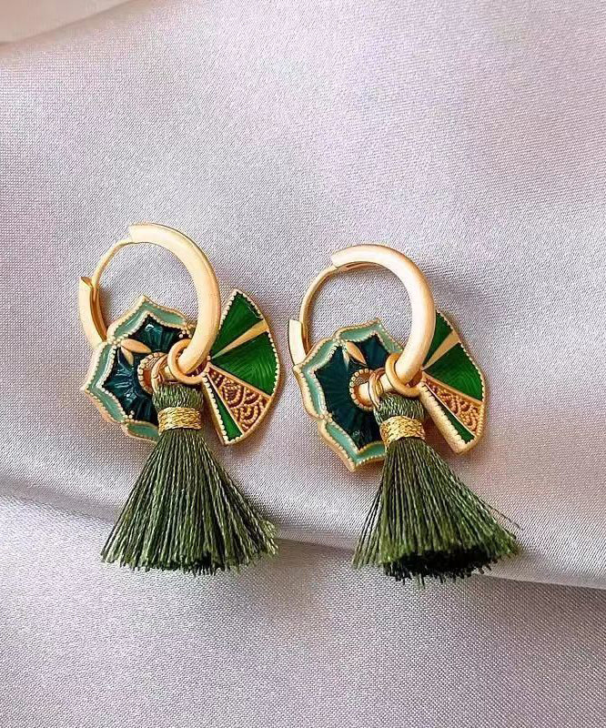 Chinese Style Green Copper Alloy Tassel Drop Earrings