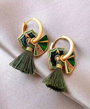 Chinese Style Green Copper Alloy Tassel Drop Earrings