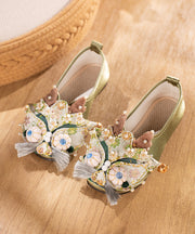 Chinese Style Green Embroidered Flat Tiger Head Shoes