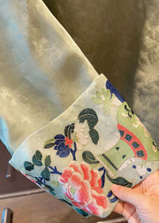 Chinese Style Green Embroidered Patchwork Silk Shirts Fall