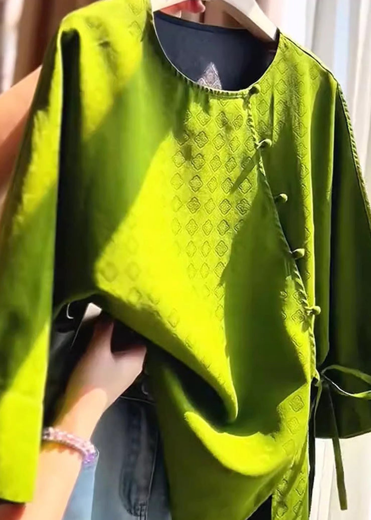 Chinese Style Green O-Neck Side Open Top Fall