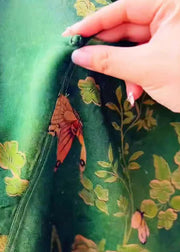 Chinese Style Green Print Silk Oriental Top Summer