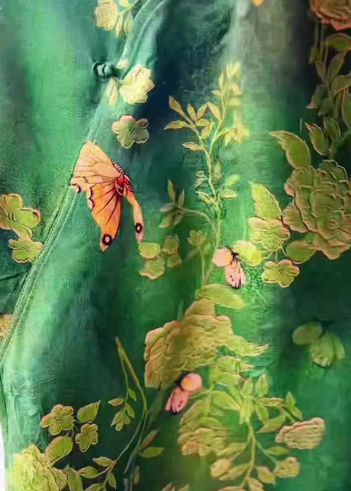 Chinese Style Green Print Silk Oriental Top Summer