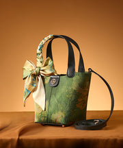 Chinese Style Green Print Silk Versatile Tote Handbag