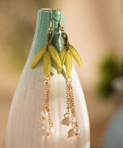 Chinese Style Green Sterling Silver Overgild Pearl Velvet Drop Earrings