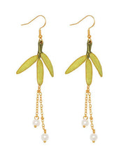 Chinese Style Green Sterling Silver Overgild Pearl Velvet Drop Earrings