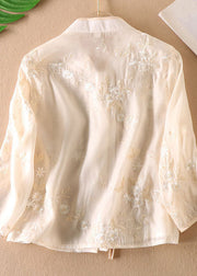 Chinese Style Green Tasseled Embroideried Patchwork Tulle Shirt Top Long sleeve