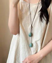 Chinese Style Green Weave Bodhi Ping Buckle Retractable Pendant Necklace