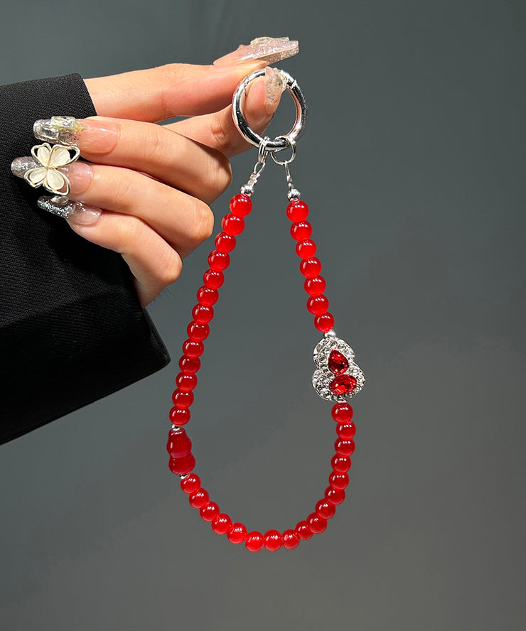 Chinese Style GreenStainless Steel Crystal Zircon Calabash Beading Phone Chains
