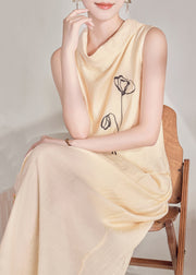 Chinese Style Light Yellow Turtleneck Top And Maxi Skirts Two Pieces Set Summer