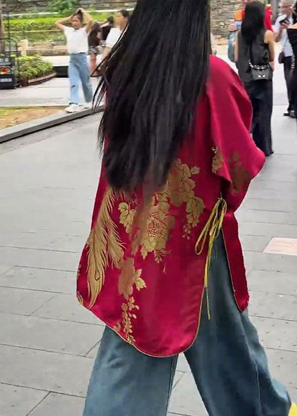 Chinese Style Mulberry Jacquard Side Open Silk Oriental Coats Fall