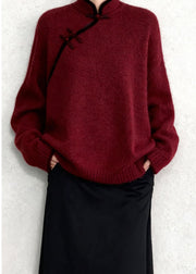 Chinese Style Mulberry Mandarin Collar Warm Knitted Tops Winter
