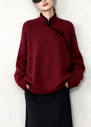 Chinese Style Mulberry Mandarin Collar Warm Knitted Tops Winter