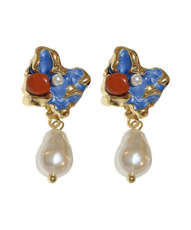 Chinese Style Multicolor Alloy Pearl Drip Glaze Asymmetrical Drop Earrings