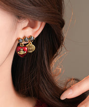 Chinese Style Multicolor Copper Alloy Zircon Saturn Drop Earrings