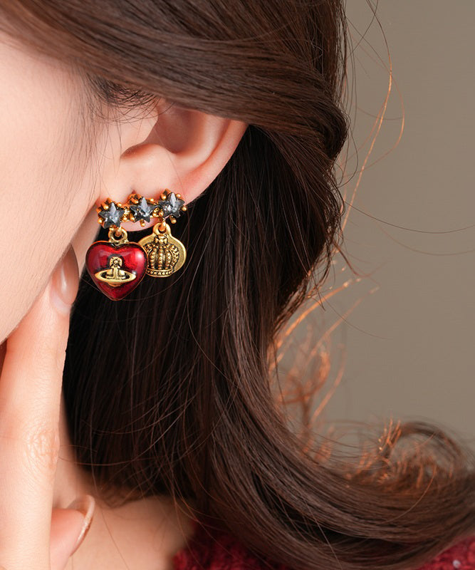 Chinese Style Multicolor Copper Alloy Zircon Saturn Drop Earrings