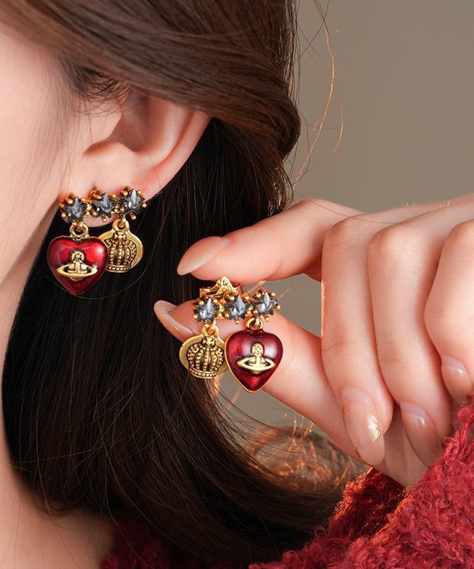 Chinese Style Multicolor Copper Alloy Zircon Saturn Drop Earrings