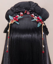 Chinese Style Multicolor Copper Overgild Pearl Coloured Glaze Leaf A Pair Hairpin