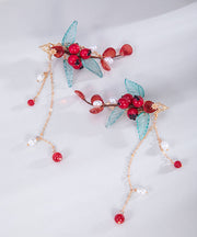 Chinese Style Multicolor Copper Overgild Pearl Coloured Glaze Leaf A Pair Hairpin