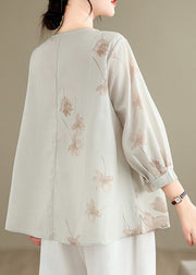 Chinese Style O-Neck Embroidered Oriental Button Cotton Shirts Fall