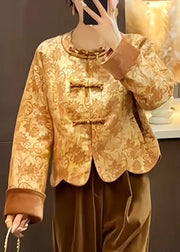 Chinese Style O-Neck Print Button Silk Cotton Coat Fall